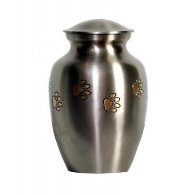 Pewter Gold Paw Print Brass Pet Urn