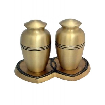 Classic Gold Companion Cremation Urns Set W/ Heart Base