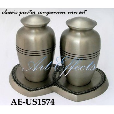 Solid Brass Classic Pewter Companion Cremation Urns (Classic Silver Companion Urn) !