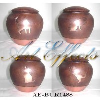 Leather Brown Finish Solid Brass Silhouette Cats Urn